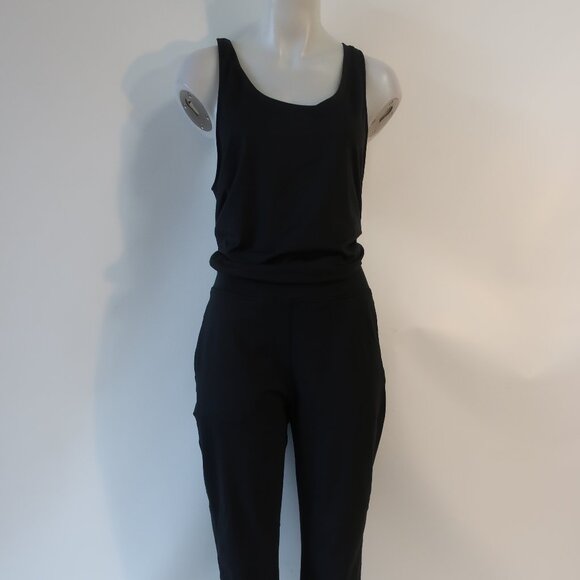 Women Sweaty Betty Black Flat Front Stretch Sleeveless Gary Jumpsuit L - Picture 5 of 12